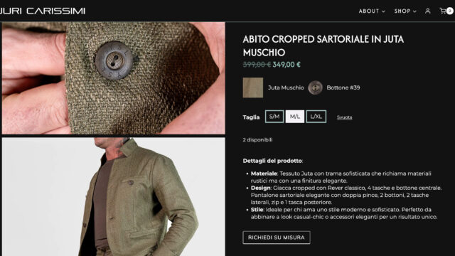 sviluppo e commerce a bergamo juri carissimi abbigliamento sartoriale pagina prodotto